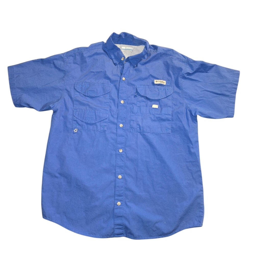Blue Men's Medium Columbia Short Sleeve Fishing Shirt